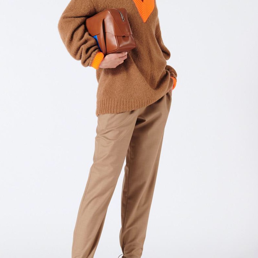 Tibi Buff Tan Tropical Wool Pull On Pant